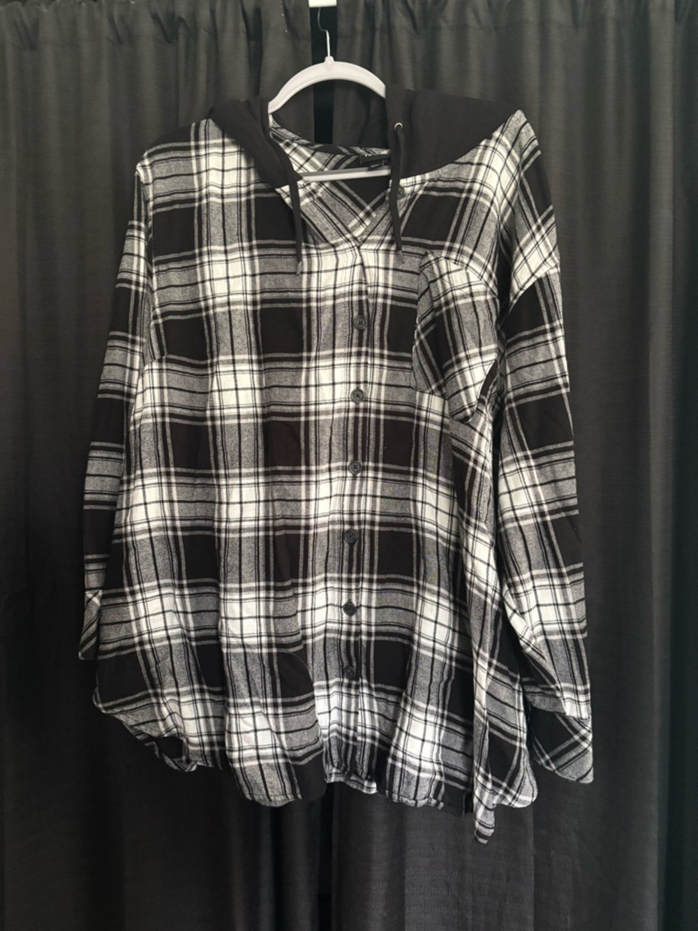 torrid Black and White Plaid Hooded Button-Down Shirt